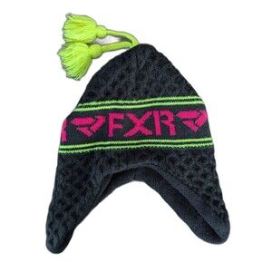 Girls FXR Winter Ski Snowmobile Hat Beanie Black/Pink/Lime Green